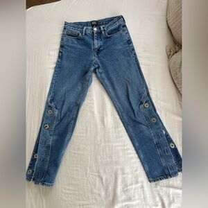 BDG Blue Straight Leg Women's Jeans with Button Detail